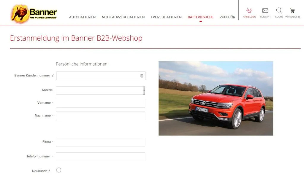 Banner B2B Shop Übersicht