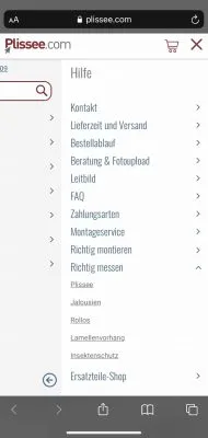 Plissee Konfigurator Ansicht