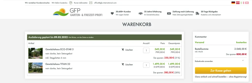 Warenkorb mit Datum