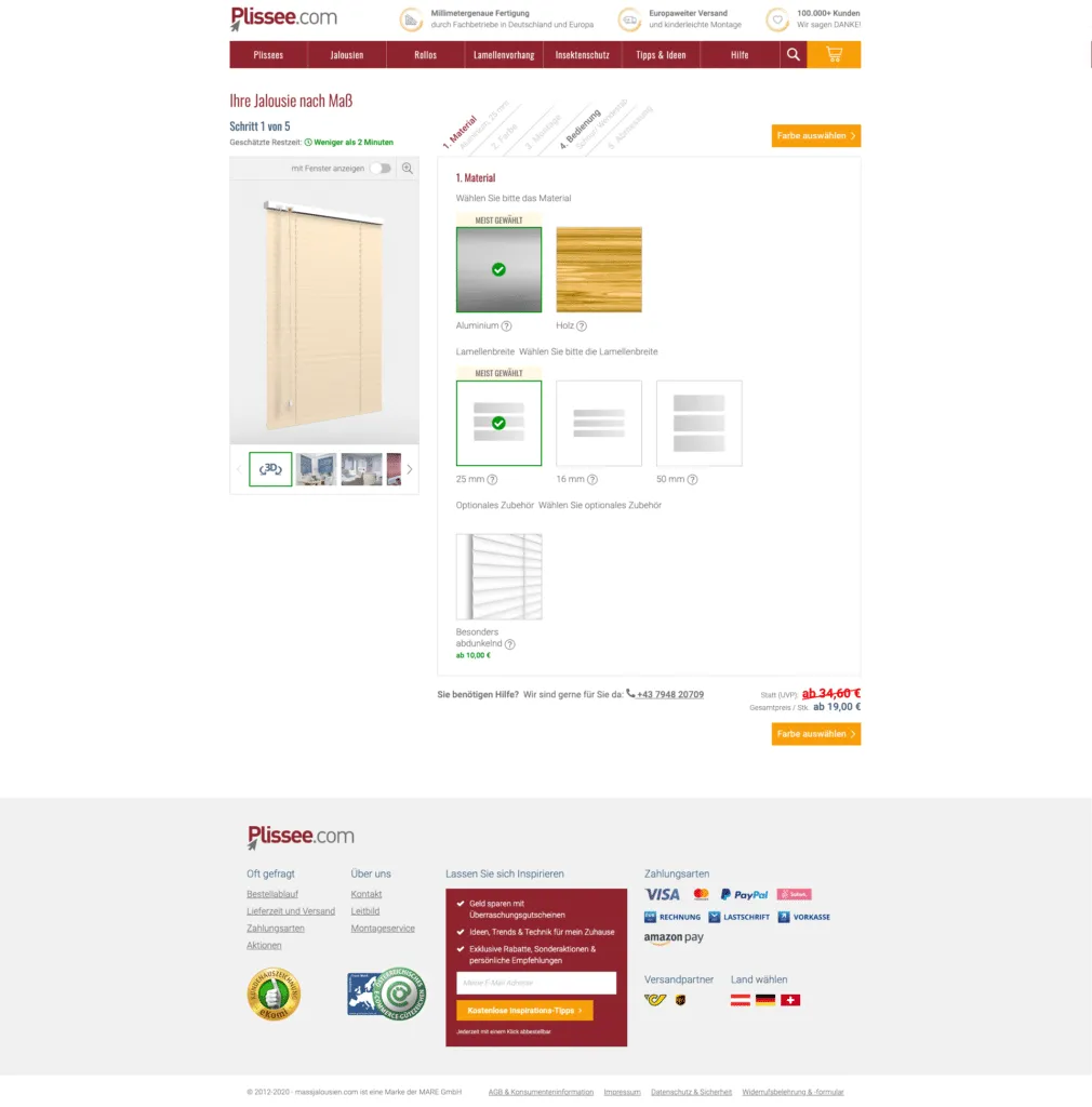 Plissee.com Konfigurator
