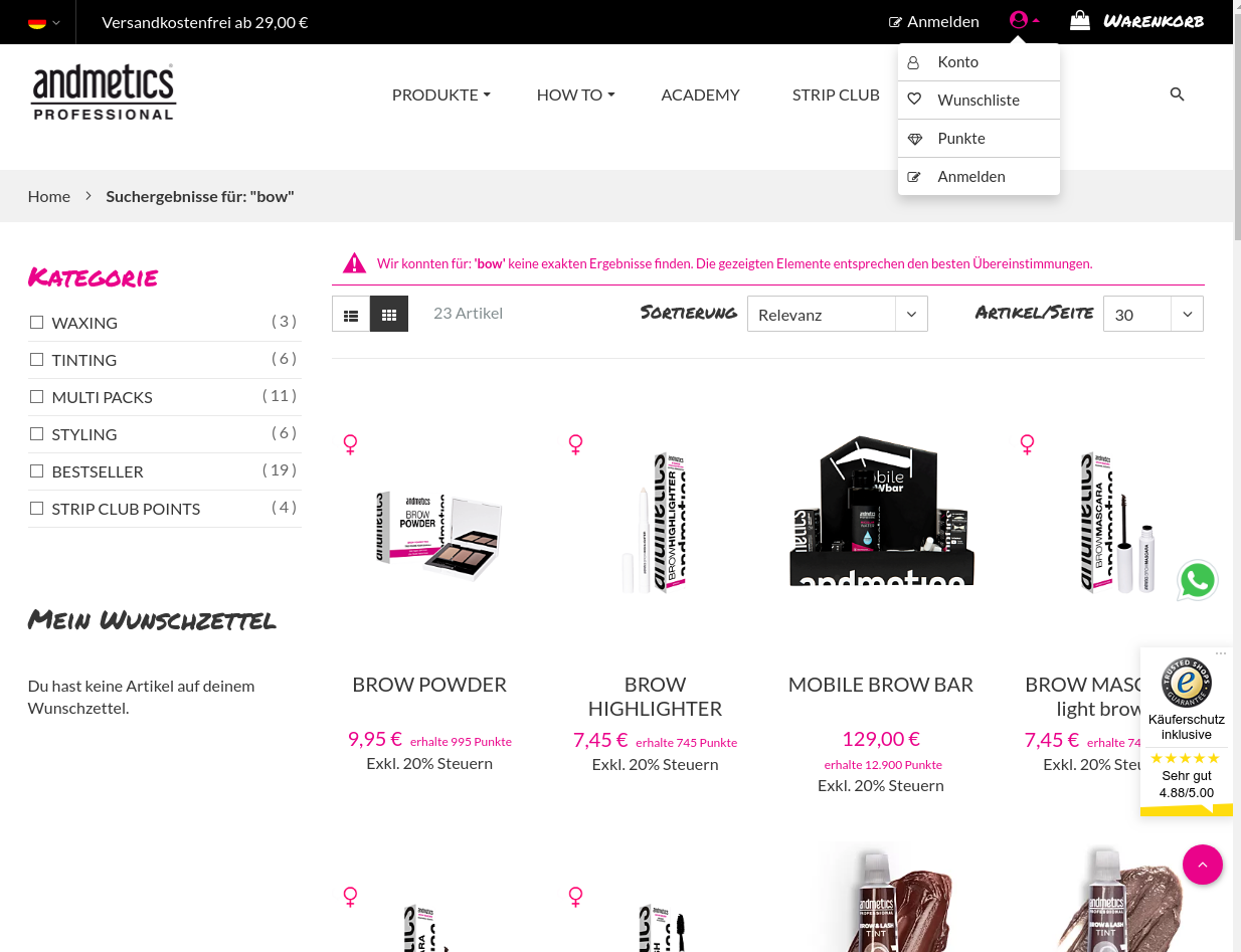 Andmetics Suche